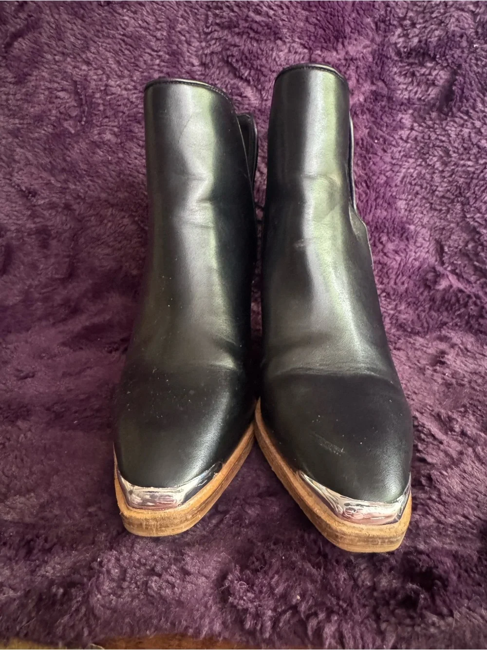Beast Fasion - Black Leather Pointed Toe Chelsea Boot with Stacked Heel